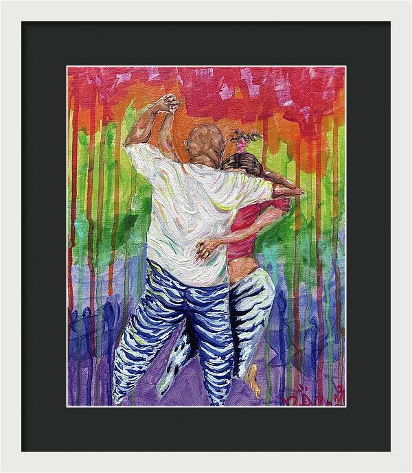 Couple Dancing with Rainbow Backdrop - Framed Print