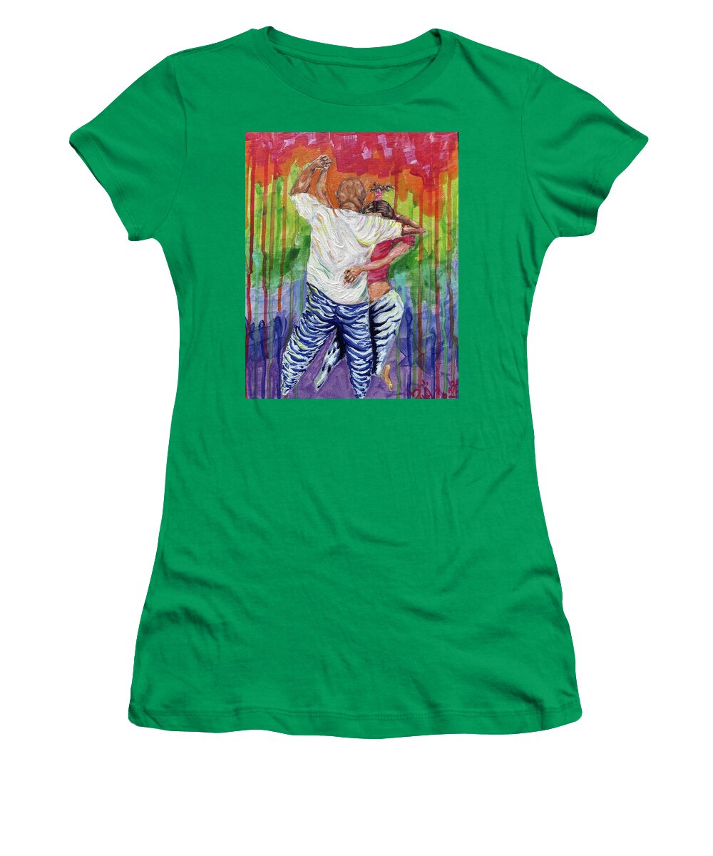 Couple Dancing with Rainbow Backdrop - Women's T-Shirt