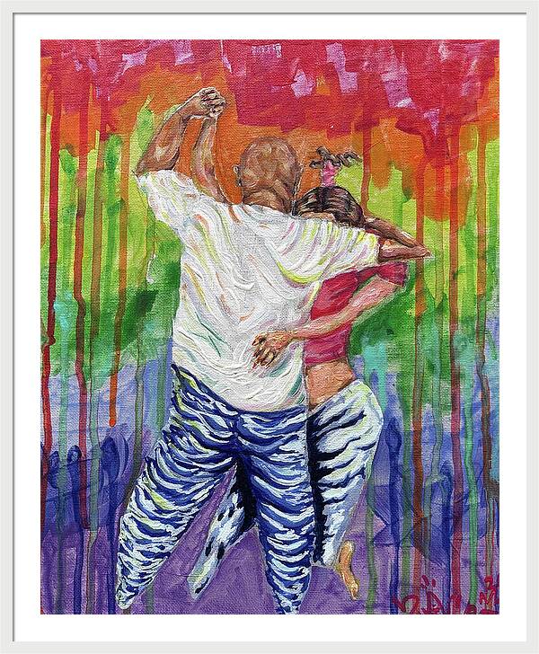 Couple Dancing with Rainbow Backdrop - Framed Print