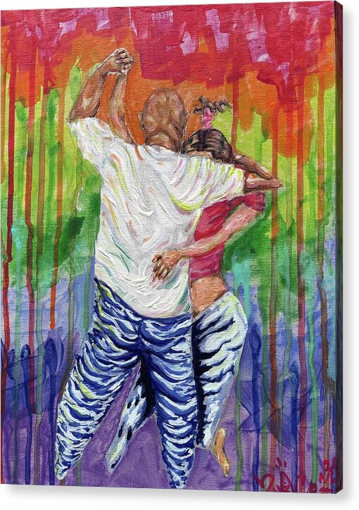 Couple Dancing with Rainbow Backdrop - Acrylic Print