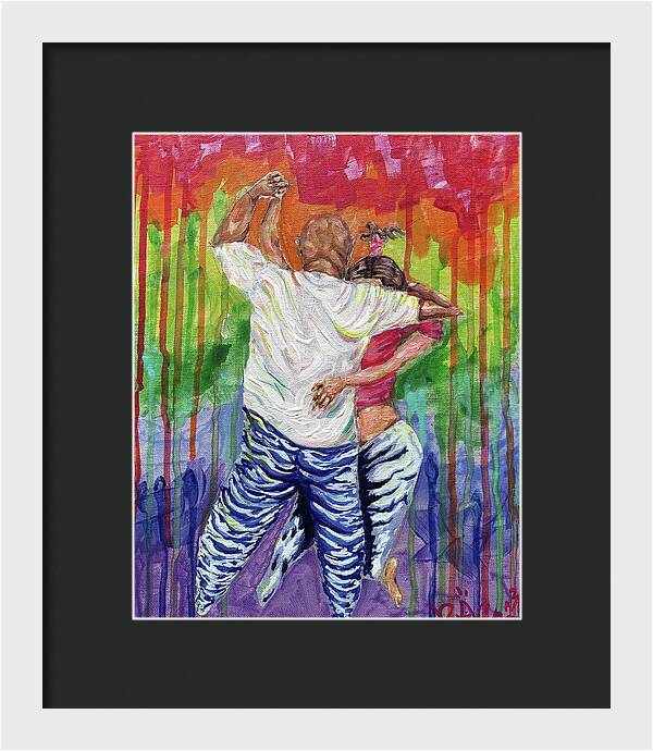 Couple Dancing with Rainbow Backdrop - Framed Print