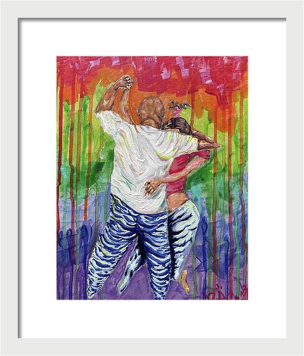 Couple Dancing with Rainbow Backdrop - Framed Print