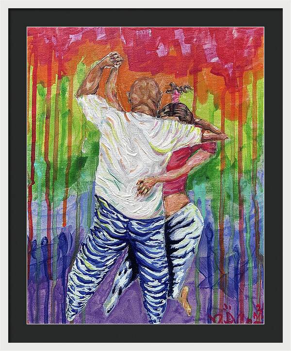 Couple Dancing with Rainbow Backdrop - Framed Print