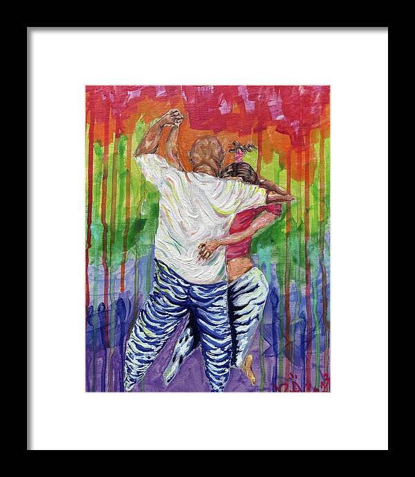 Couple Dancing with Rainbow Backdrop - Framed Print