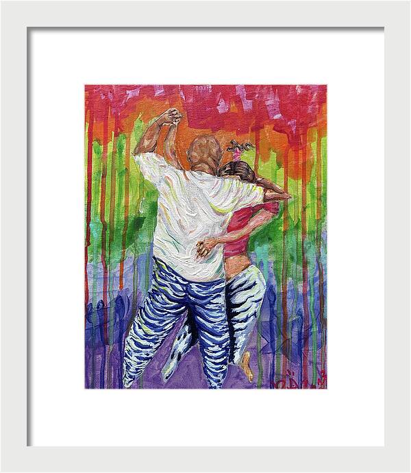 Couple Dancing with Rainbow Backdrop - Framed Print