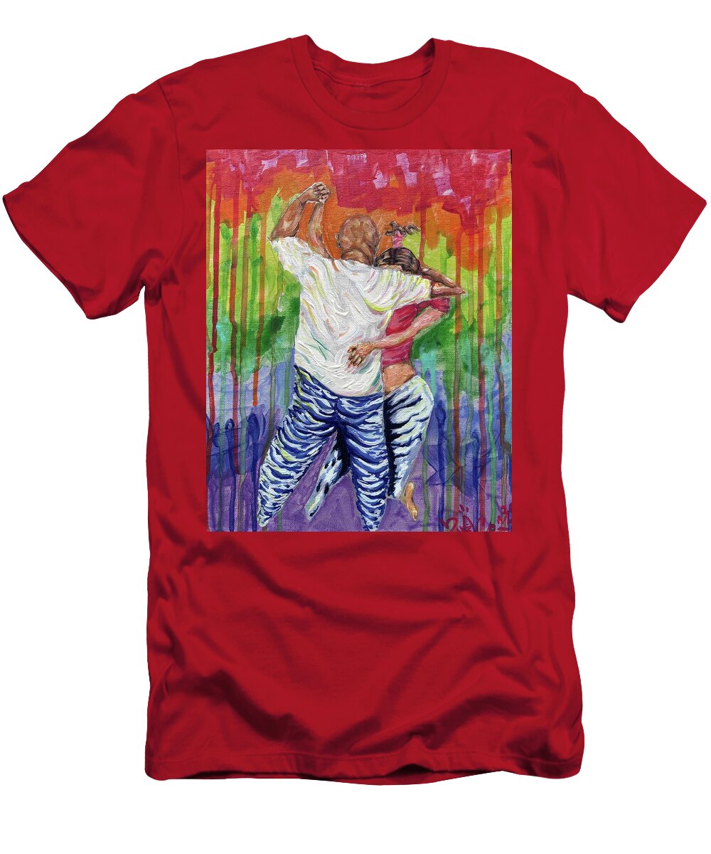 Couple Dancing with Rainbow Backdrop - T-Shirt