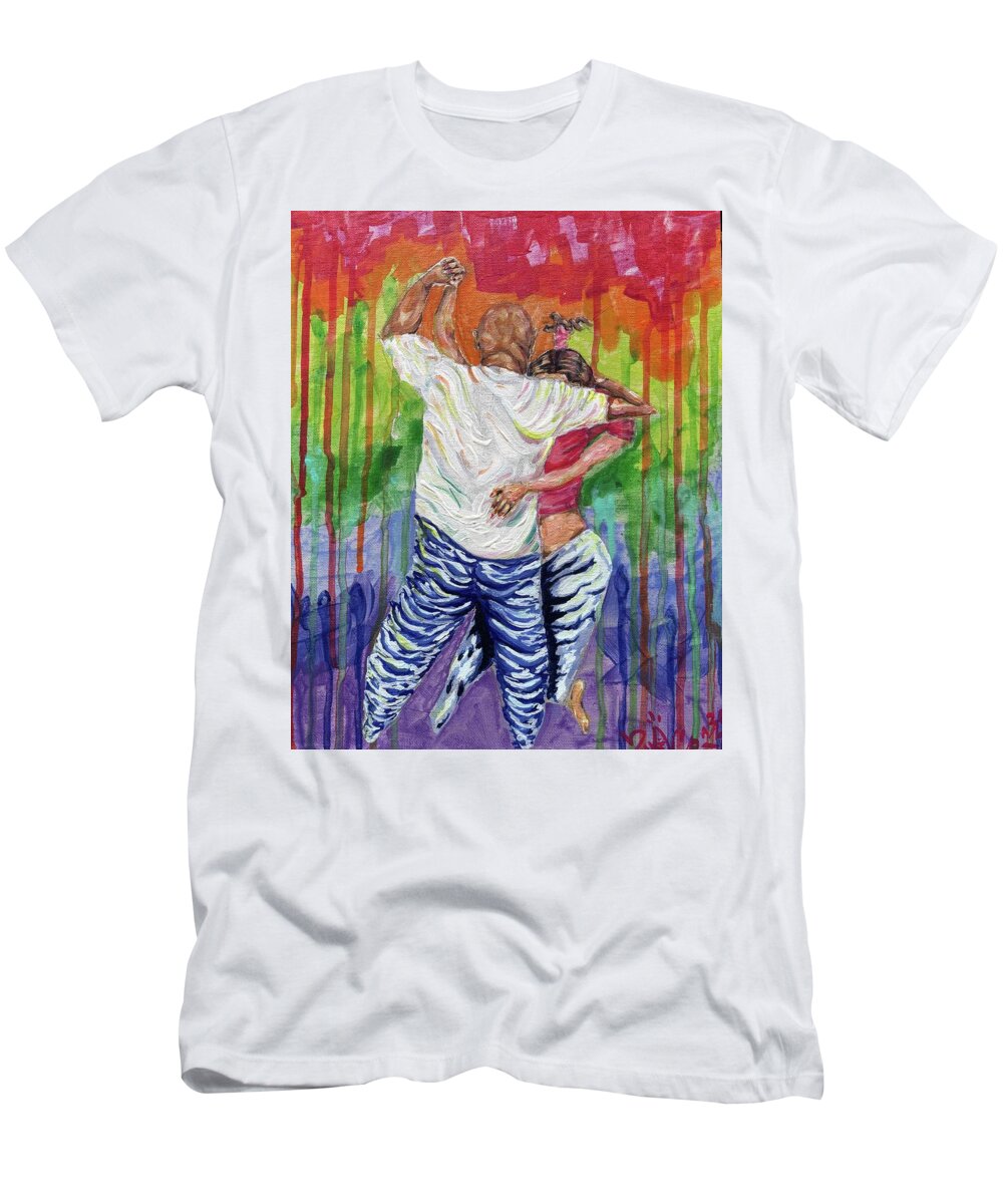 Couple Dancing with Rainbow Backdrop - T-Shirt