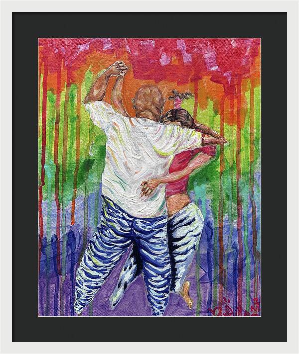 Couple Dancing with Rainbow Backdrop - Framed Print