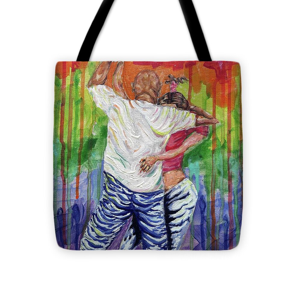 Couple Dancing with Rainbow Backdrop - Tote Bag