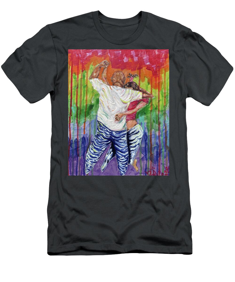 Couple Dancing with Rainbow Backdrop - T-Shirt
