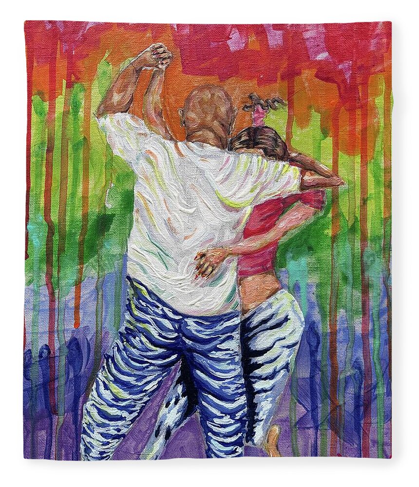 Couple Dancing with Rainbow Backdrop - Blanket