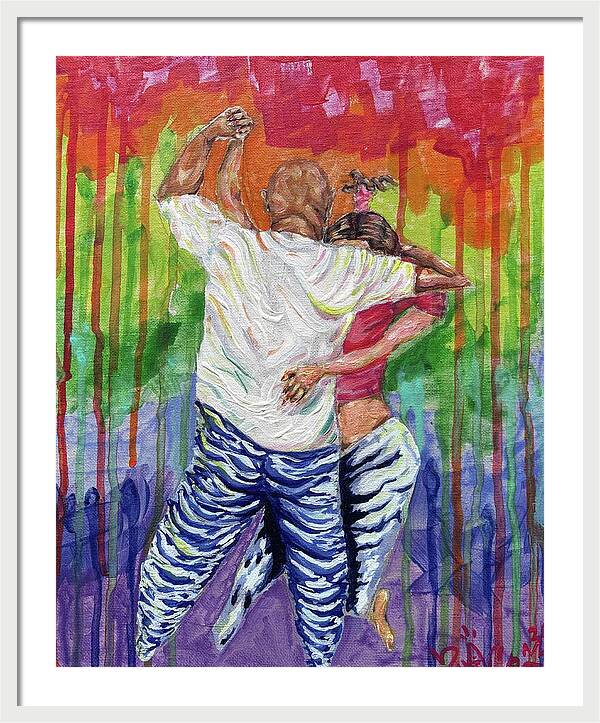 Couple Dancing with Rainbow Backdrop - Framed Print