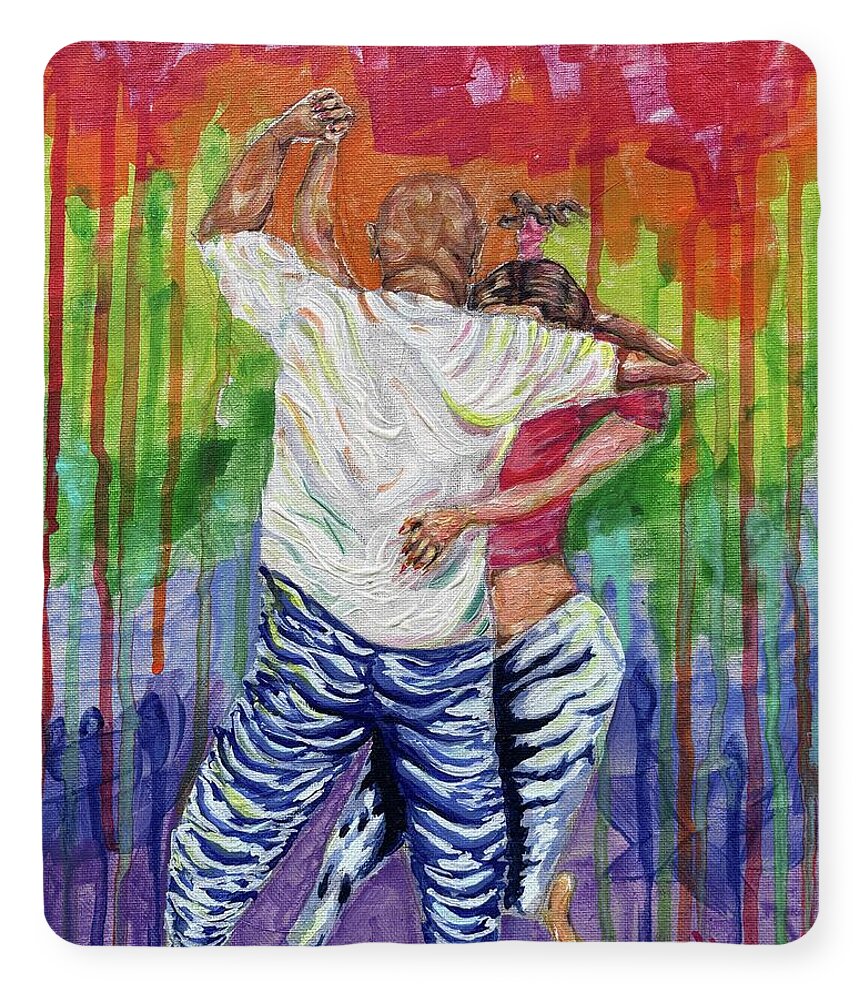 Couple Dancing with Rainbow Backdrop - Blanket