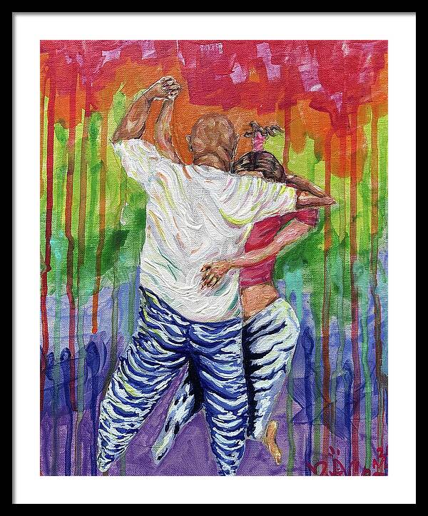 Couple Dancing with Rainbow Backdrop - Framed Print