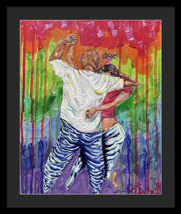 Couple Dancing with Rainbow Backdrop - Framed Print