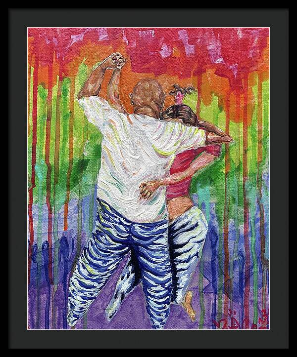 Couple Dancing with Rainbow Backdrop - Framed Print