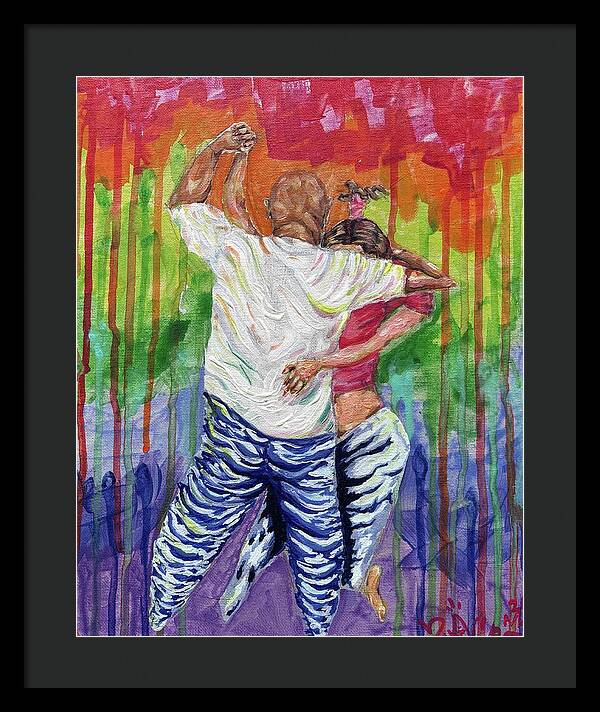 Couple Dancing with Rainbow Backdrop - Framed Print