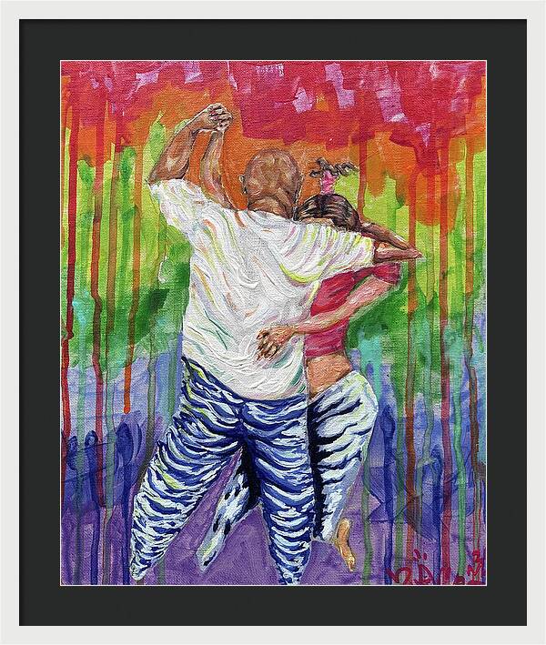 Couple Dancing with Rainbow Backdrop - Framed Print