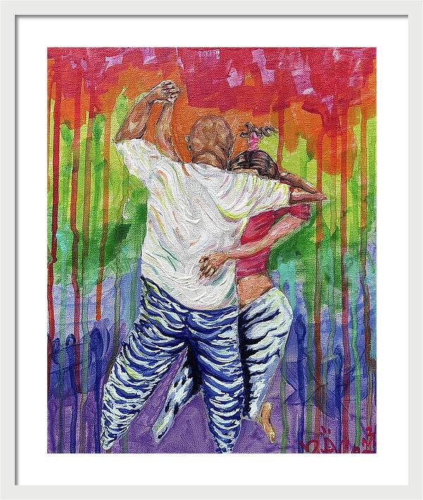 Couple Dancing with Rainbow Backdrop - Framed Print