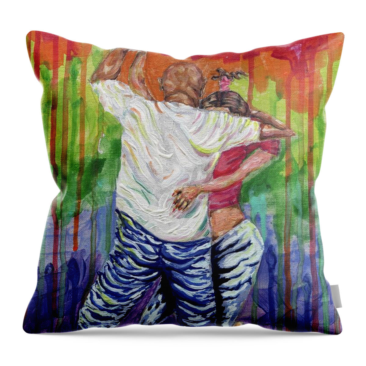 Couple Dancing with Rainbow Backdrop - Throw Pillow
