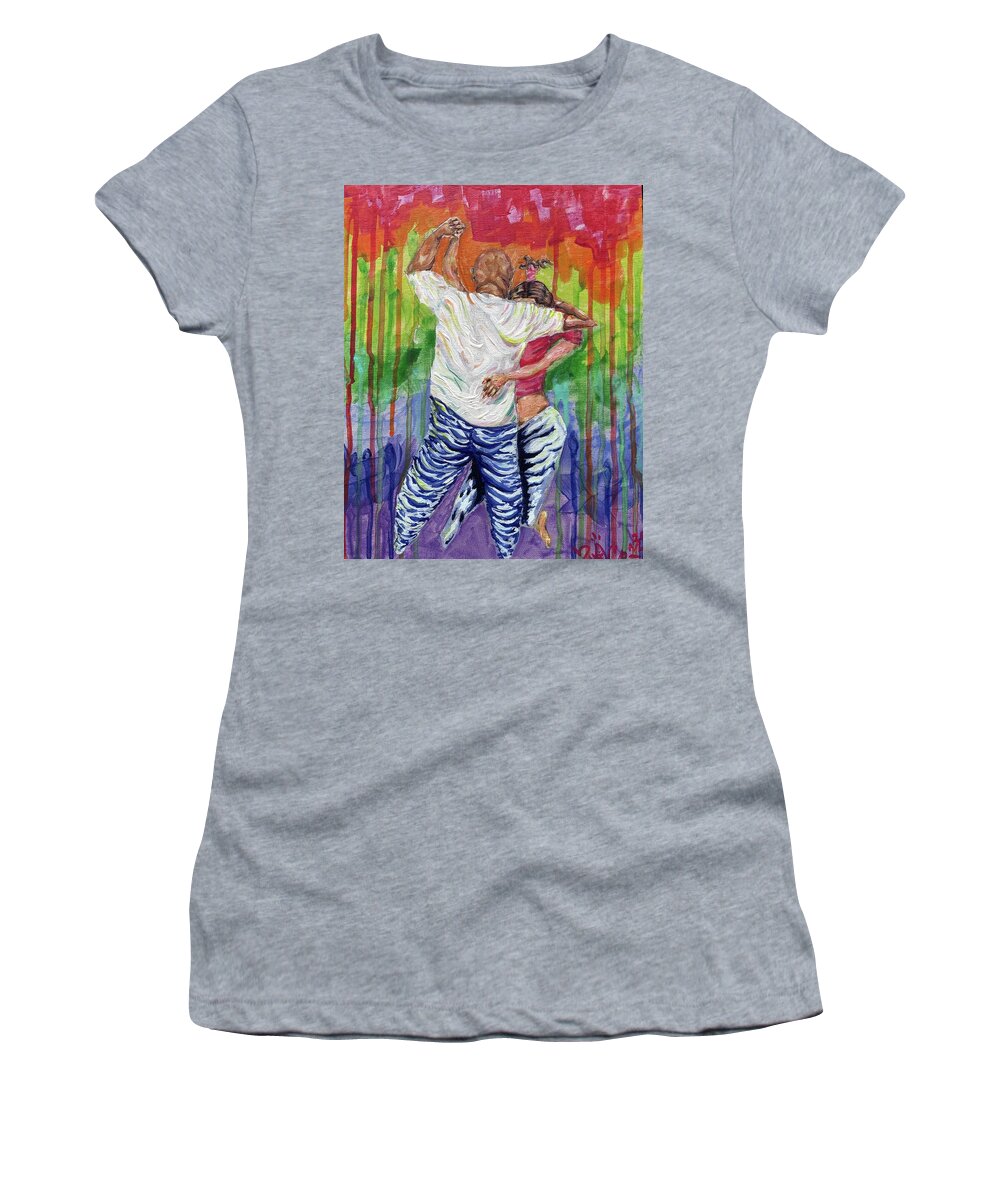 Couple Dancing with Rainbow Backdrop - Women's T-Shirt