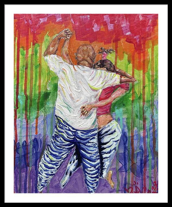Couple Dancing with Rainbow Backdrop - Framed Print