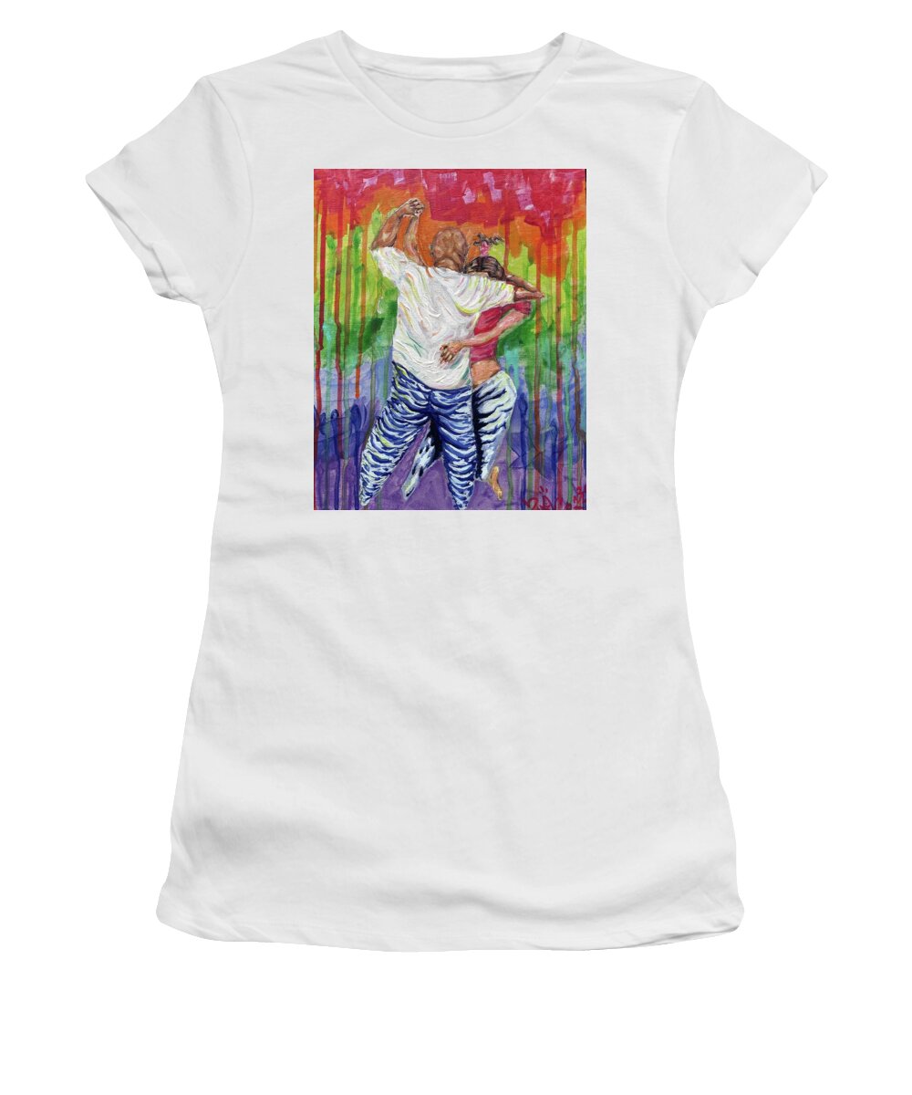 Couple Dancing with Rainbow Backdrop - Women's T-Shirt