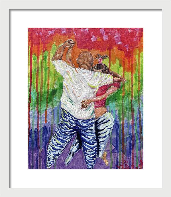 Couple Dancing with Rainbow Backdrop - Framed Print