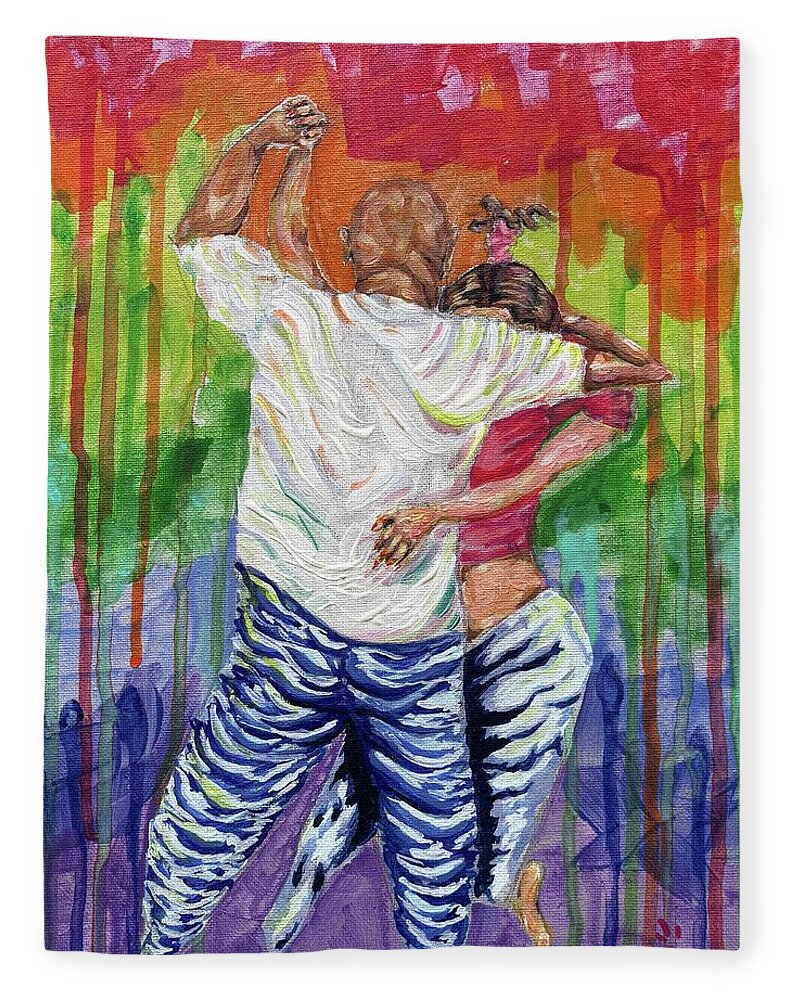 Couple Dancing with Rainbow Backdrop - Blanket