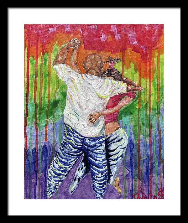 Couple Dancing with Rainbow Backdrop - Framed Print