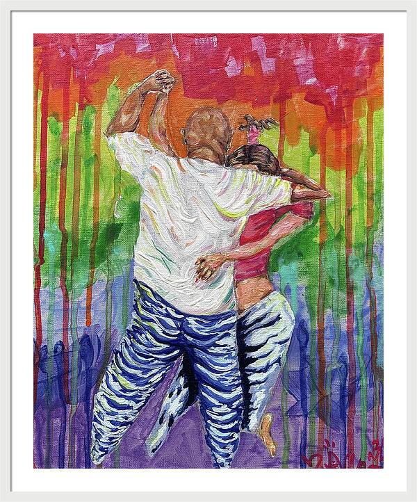 Couple Dancing with Rainbow Backdrop - Framed Print