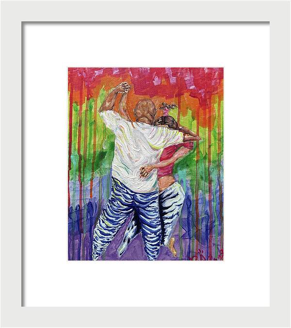 Couple Dancing with Rainbow Backdrop - Framed Print