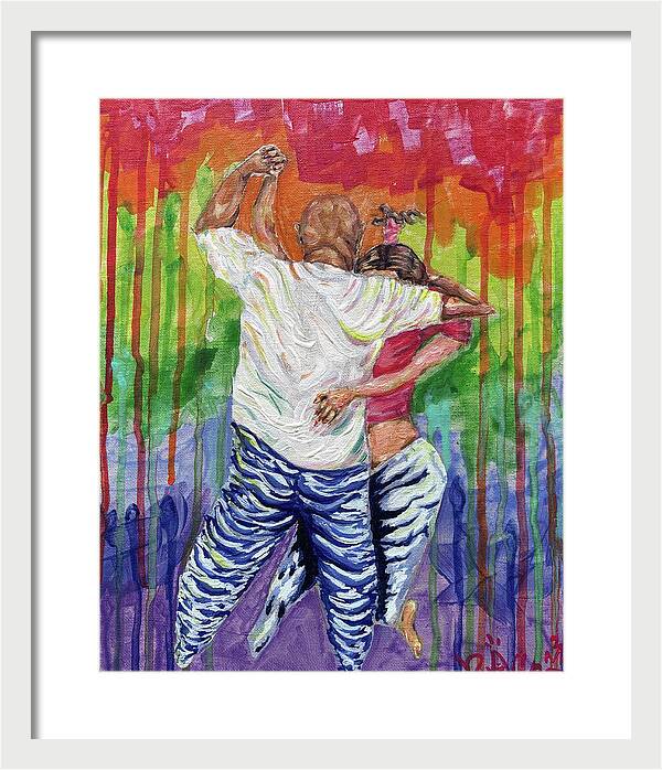 Couple Dancing with Rainbow Backdrop - Framed Print