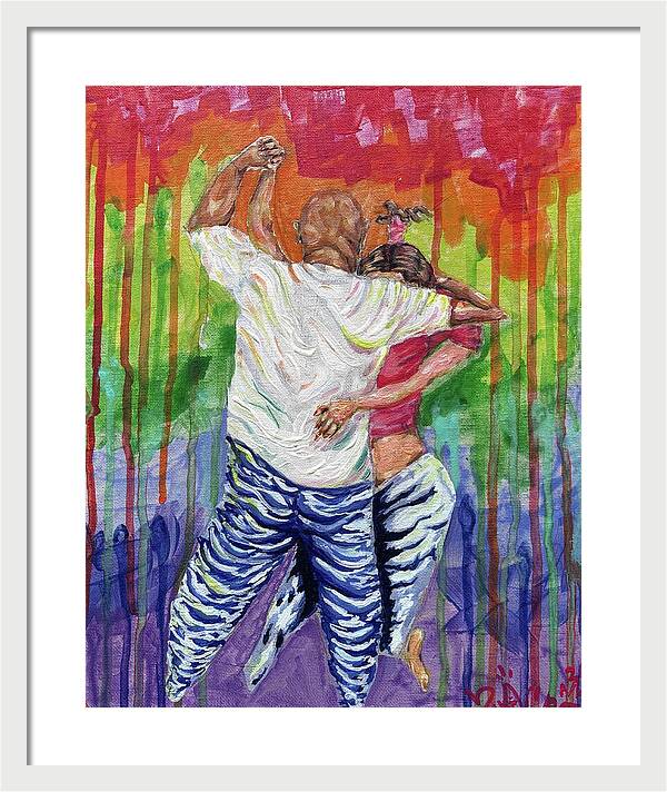 Couple Dancing with Rainbow Backdrop - Framed Print