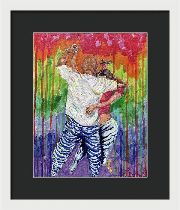 Couple Dancing with Rainbow Backdrop - Framed Print