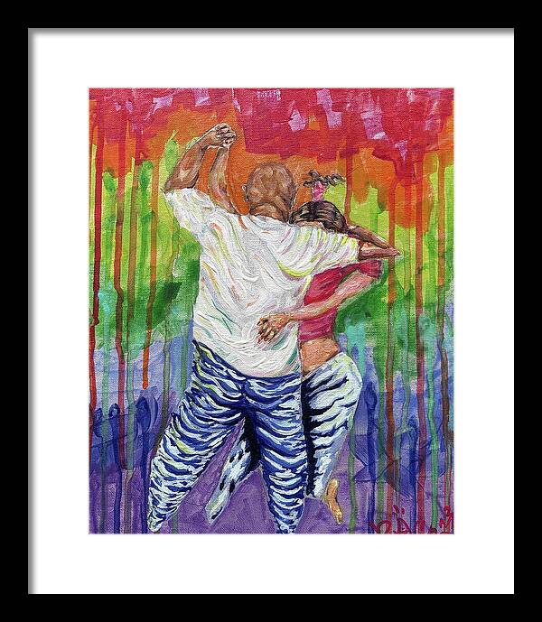 Couple Dancing with Rainbow Backdrop - Framed Print