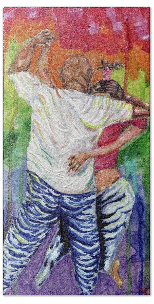 Couple Dancing with Rainbow Backdrop - Beach Towel