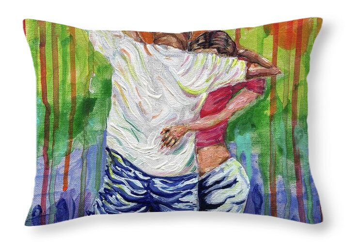 Couple Dancing with Rainbow Backdrop - Throw Pillow