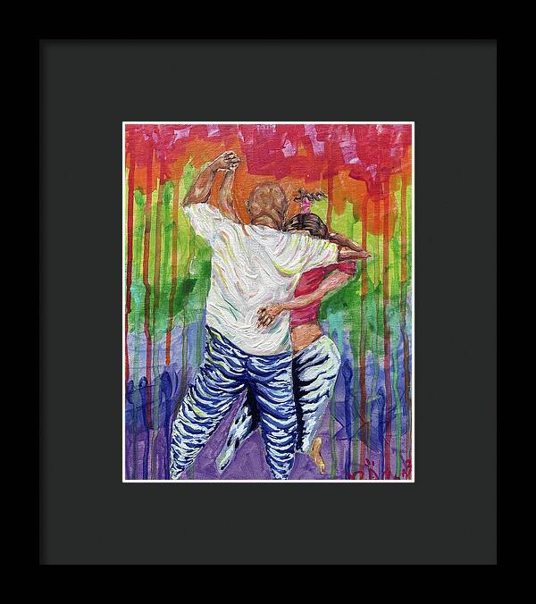Couple Dancing with Rainbow Backdrop - Framed Print
