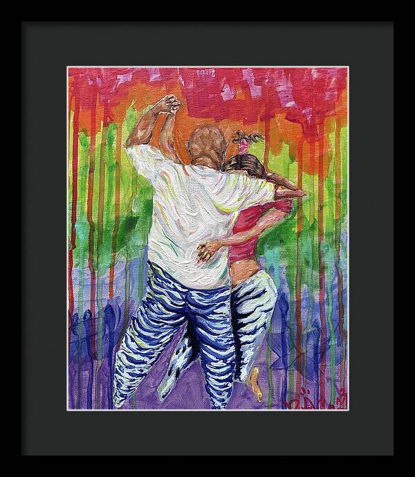 Couple Dancing with Rainbow Backdrop - Framed Print
