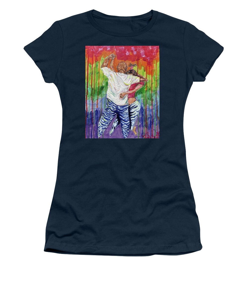 Couple Dancing with Rainbow Backdrop - Women's T-Shirt