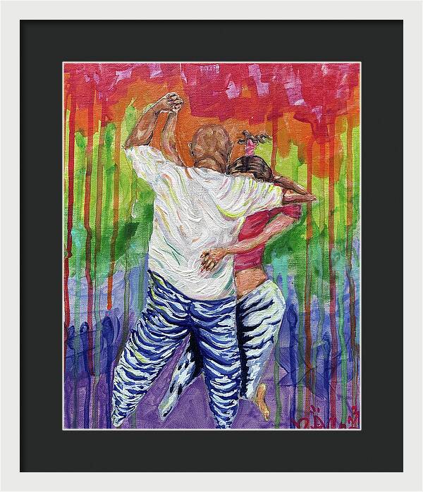 Couple Dancing with Rainbow Backdrop - Framed Print