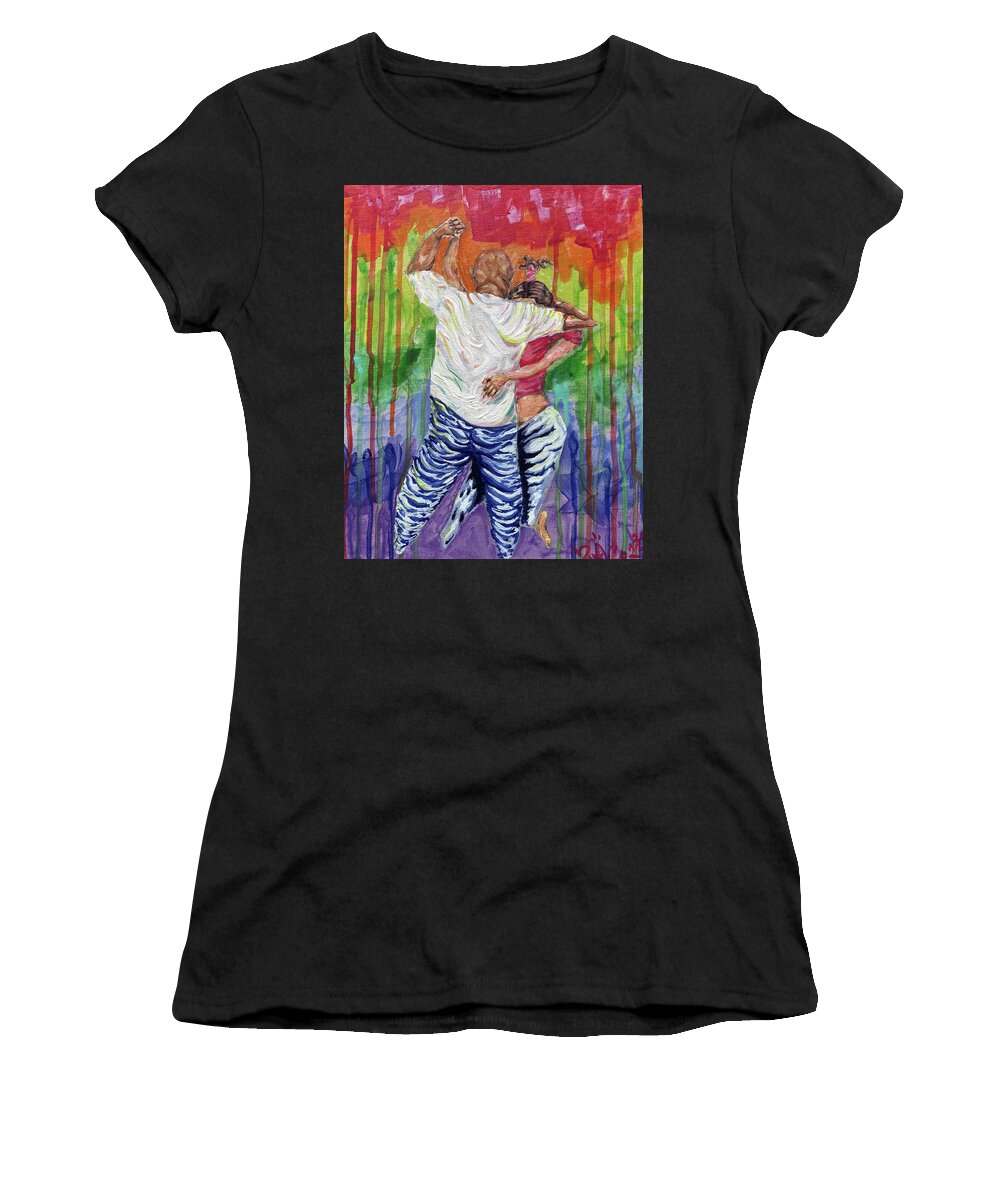 Couple Dancing with Rainbow Backdrop - Women's T-Shirt
