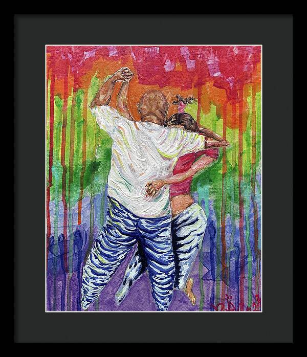Couple Dancing with Rainbow Backdrop - Framed Print