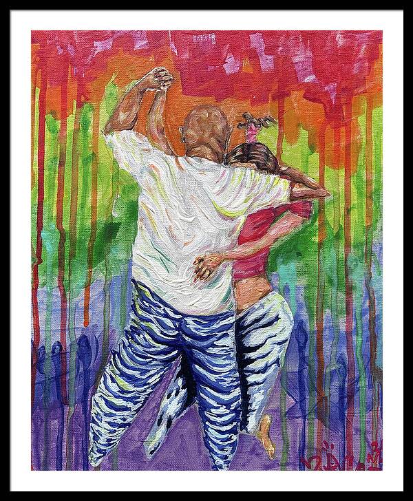 Couple Dancing with Rainbow Backdrop - Framed Print